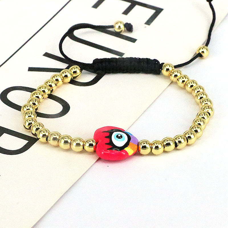 Wholesale Drip Oil Plastic Heart Shape Devil's Eye Copper Bead Braided Bracelet